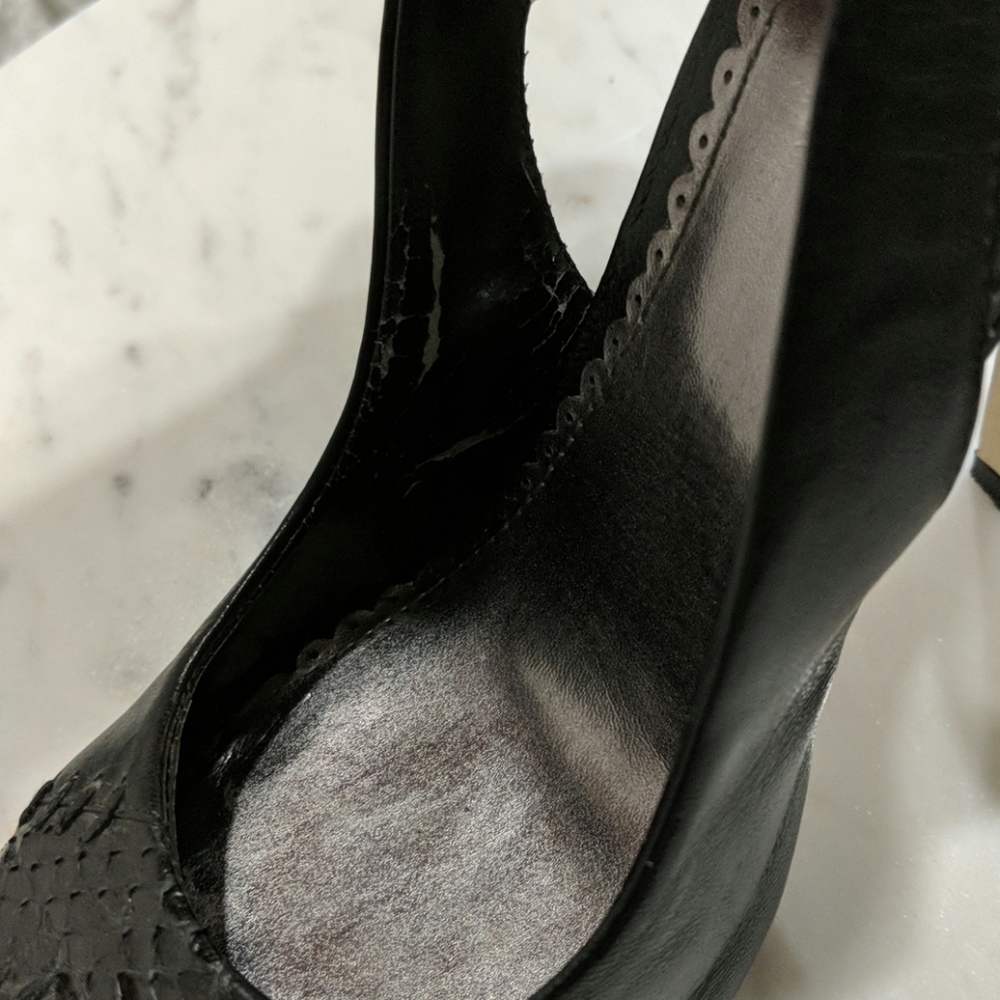 Leather Slingback Heels W/Python Detail - image 6